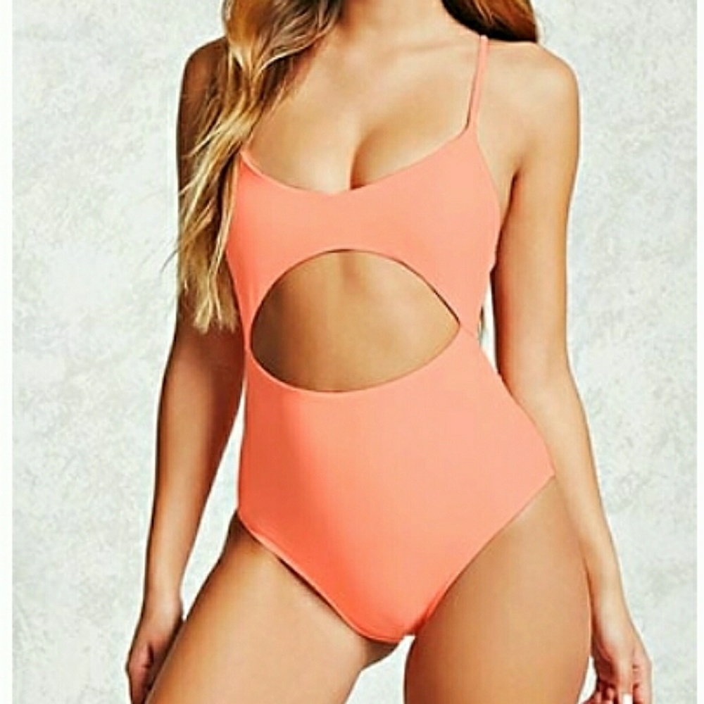 Coral one piece with cut outs